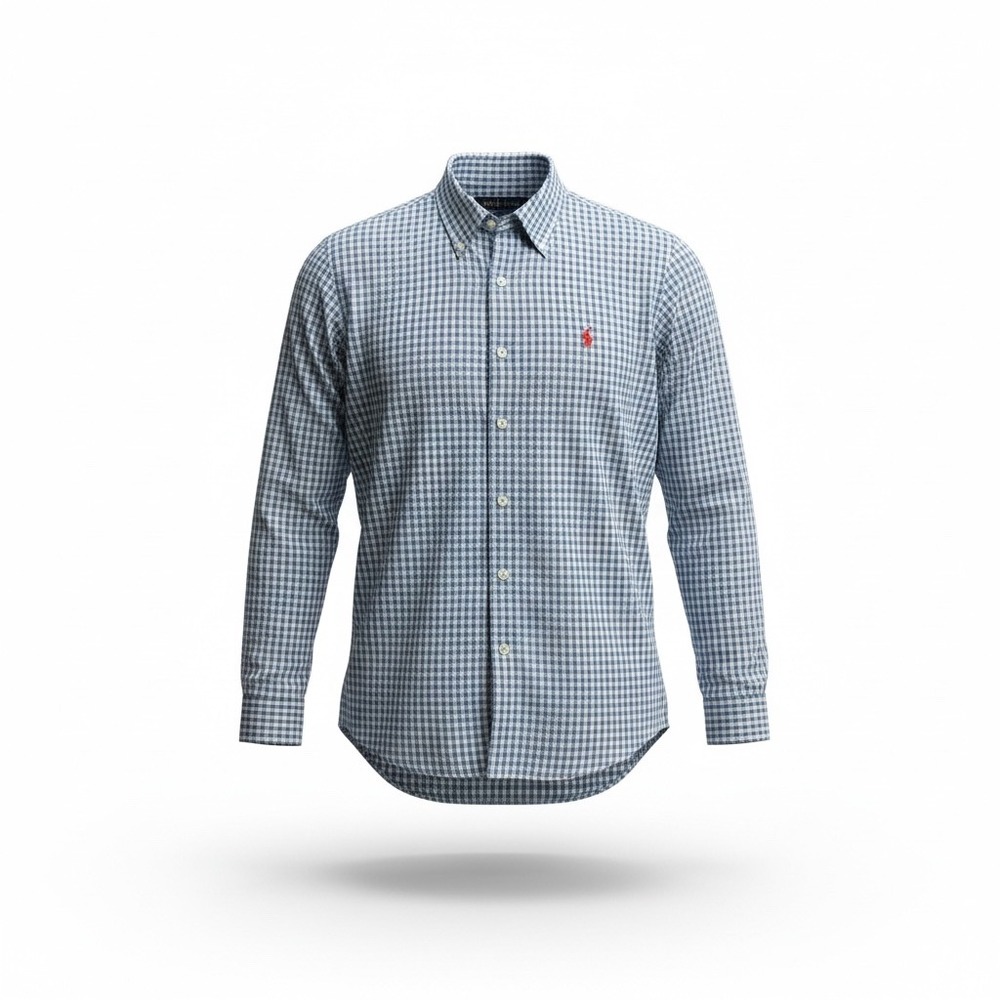 Ralph Lauren Blaire Men's Blue Gingham Check Button Down Cotton Shirt Large L